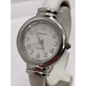 Embassy By Gruen Womens Silver White Cuff Bangle Watch New Battery